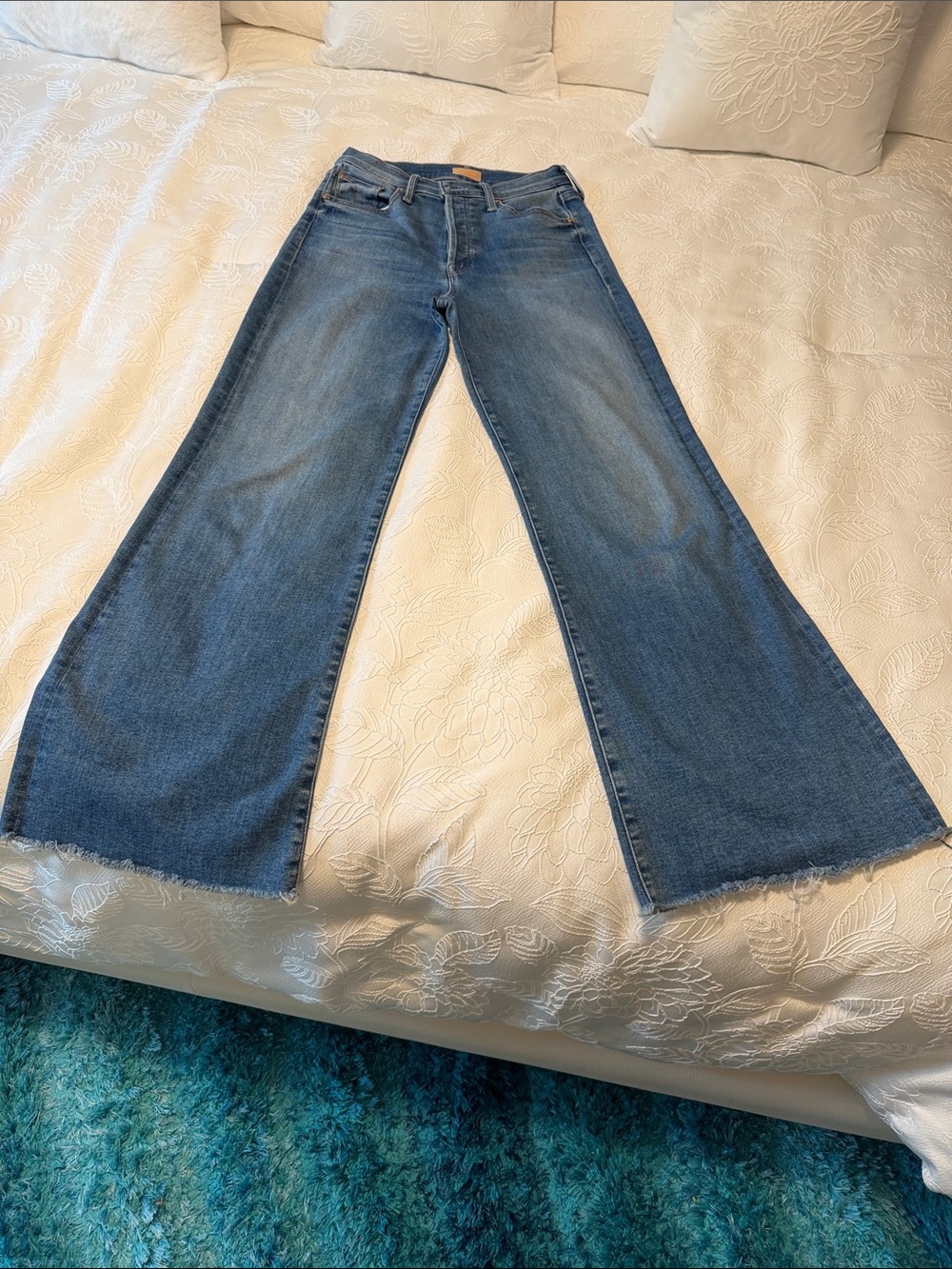 Mother Blue High-Rise Wide Leg Jeans - Casual Flare Size 27